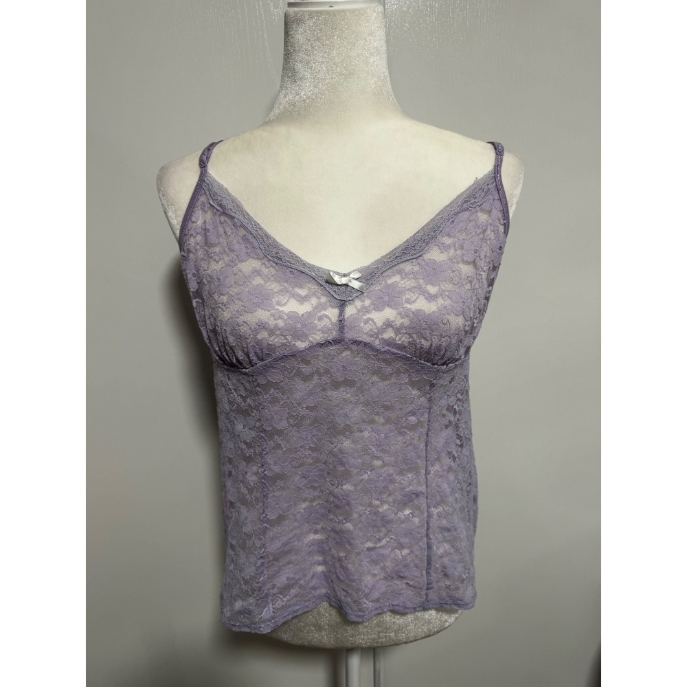 Apt. 9 Intimates Lavender Floral Lace Camisole Sheer V-Neck Crisscross Back L